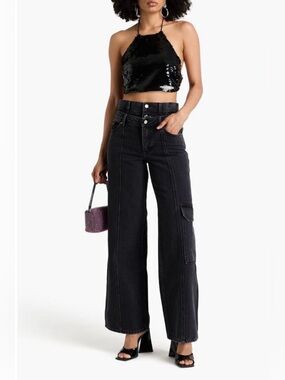 Stine Goya Paul Organic Cotton Black Wide Leg Cargo Jeans Size 31 Minimalist